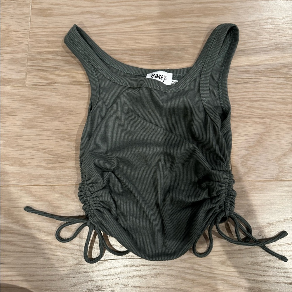 Princess Polly olive side scrunch tank top